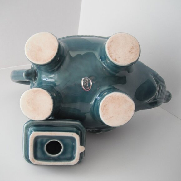 Abbott Collections Elephant Tea Pot Ceramic Trunks Up Green/Blue 7in - Picture 10 of 11